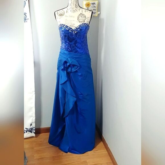 NWT LAFEE E147058 Cobalt Sweetheart Neckline Blue Strapless Prom Dress 4 - Picture 1 of 13